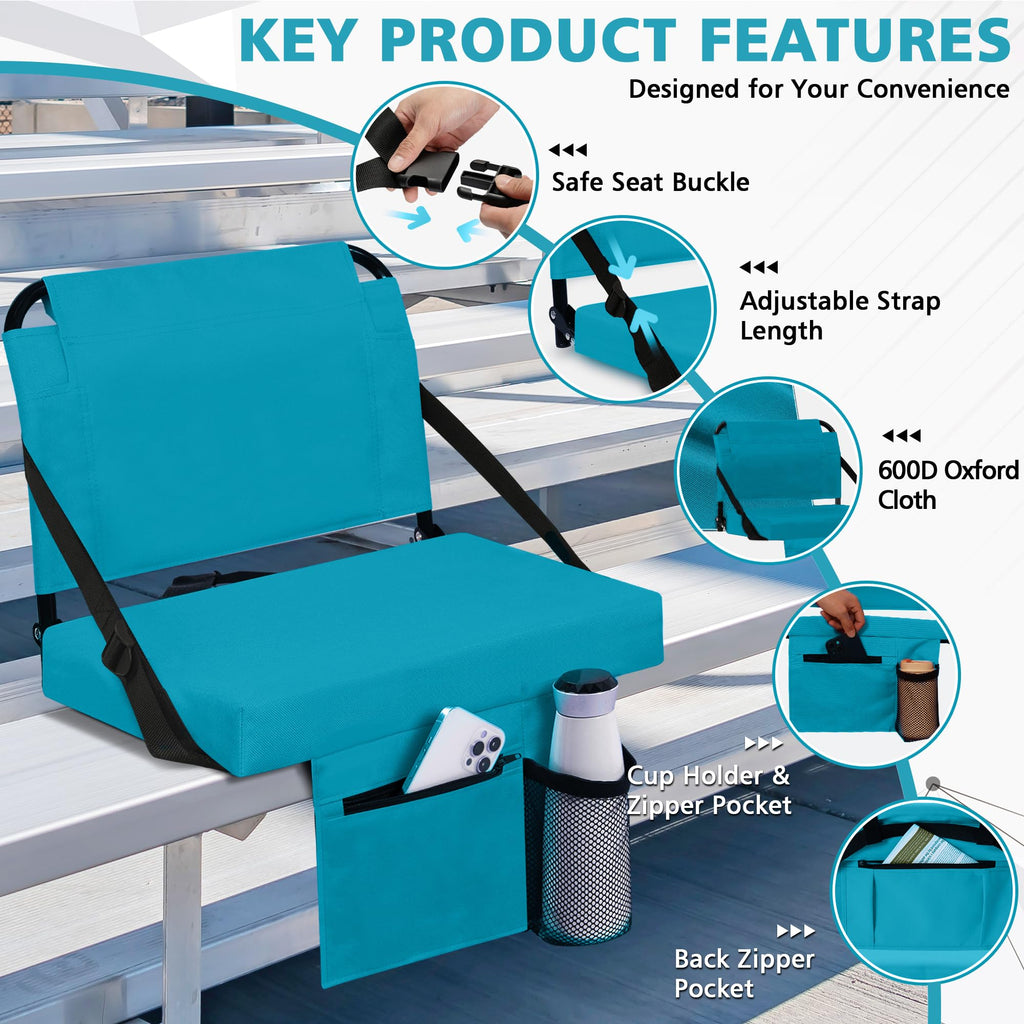 2 Pack Bleacher Seat with Back Support, Shoulder Strap & Cup Holder M73796