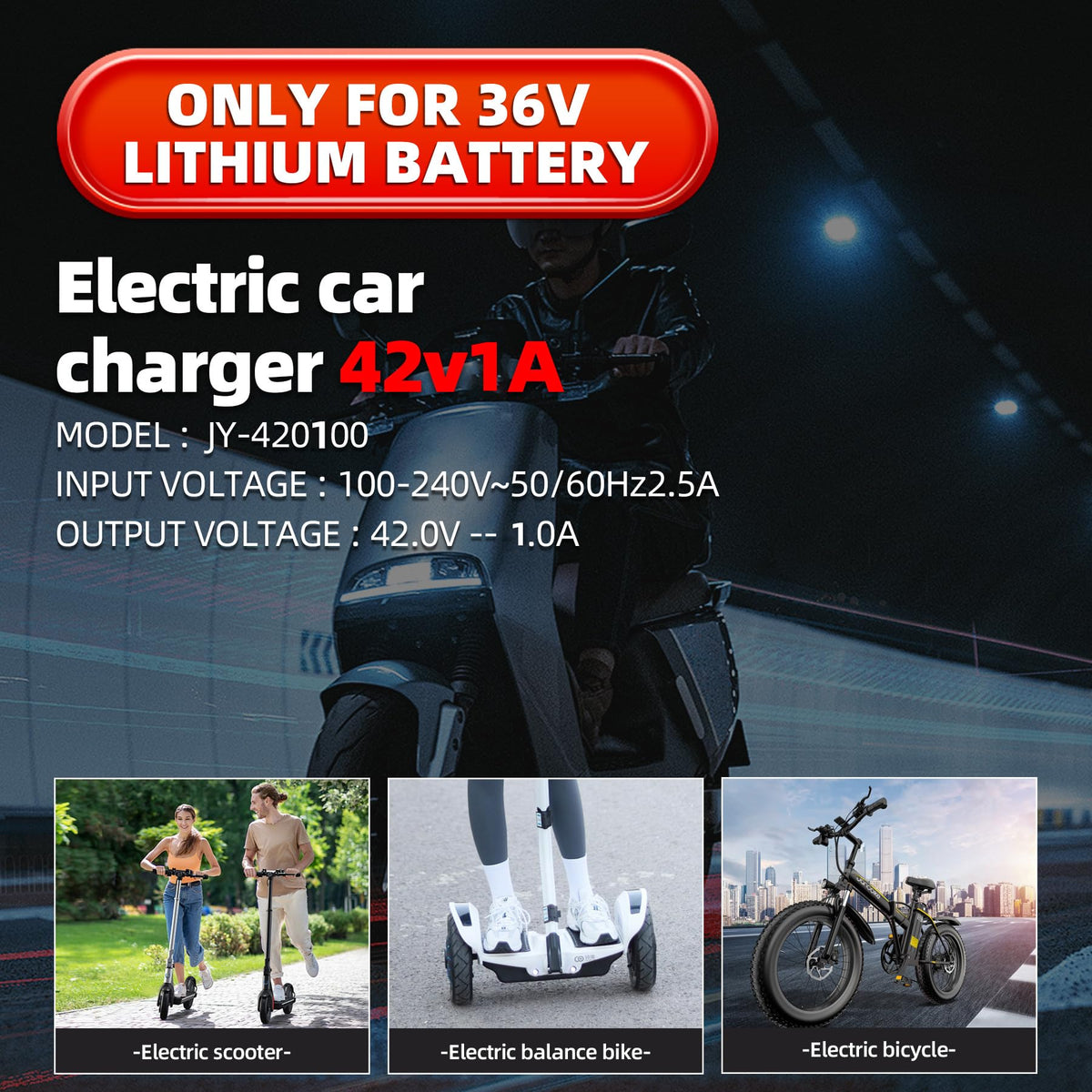 42V 1A Electric Scooter Charger with 4 Plugs Z7213