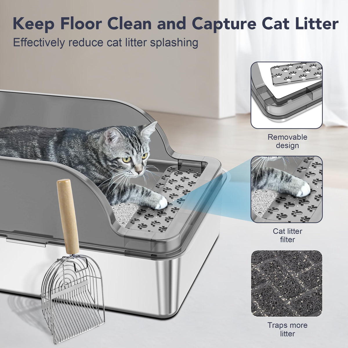 Stainless Steel Enclosed Cat Litter Box P334403