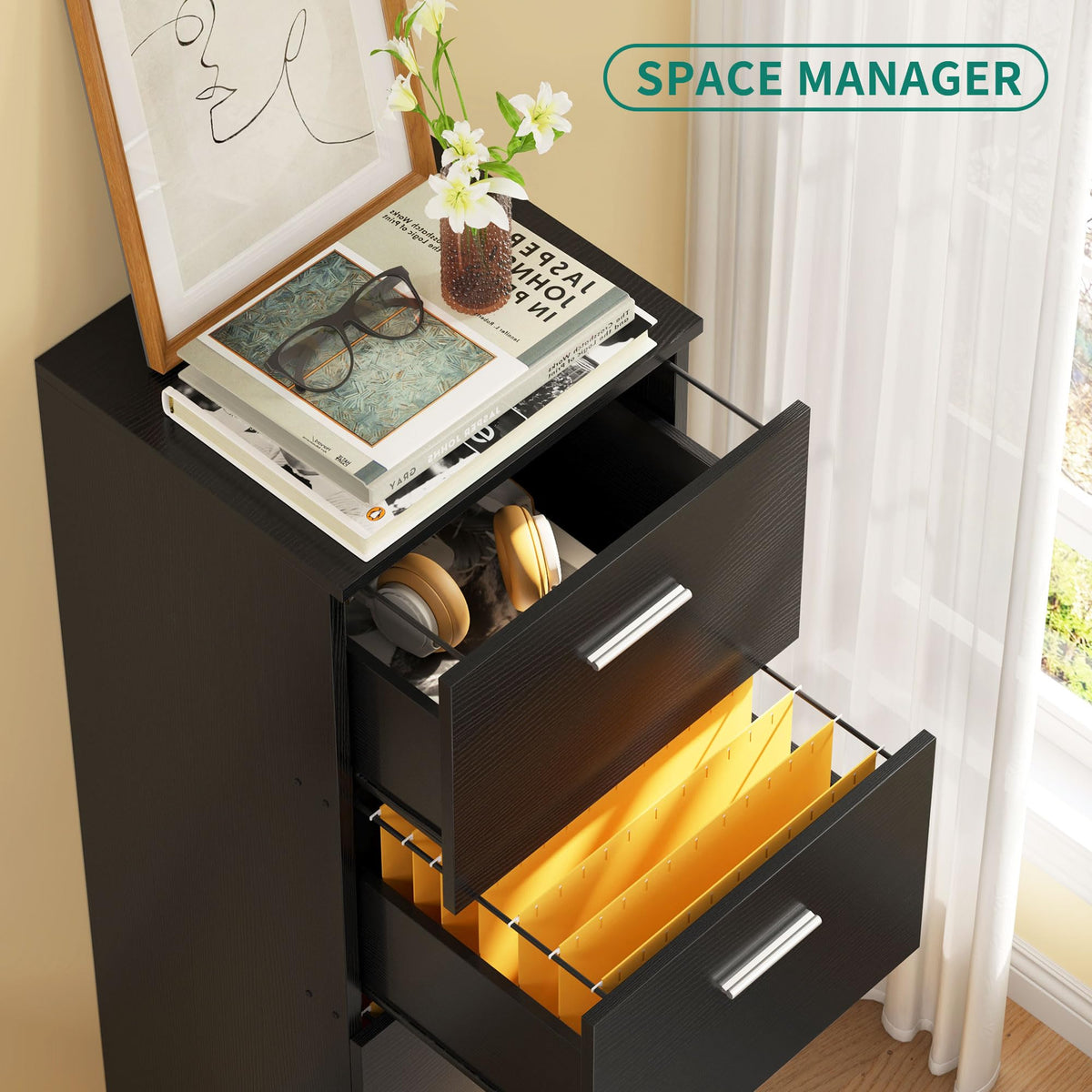 Black 4-Drawer File Cabinet with Lock B2656