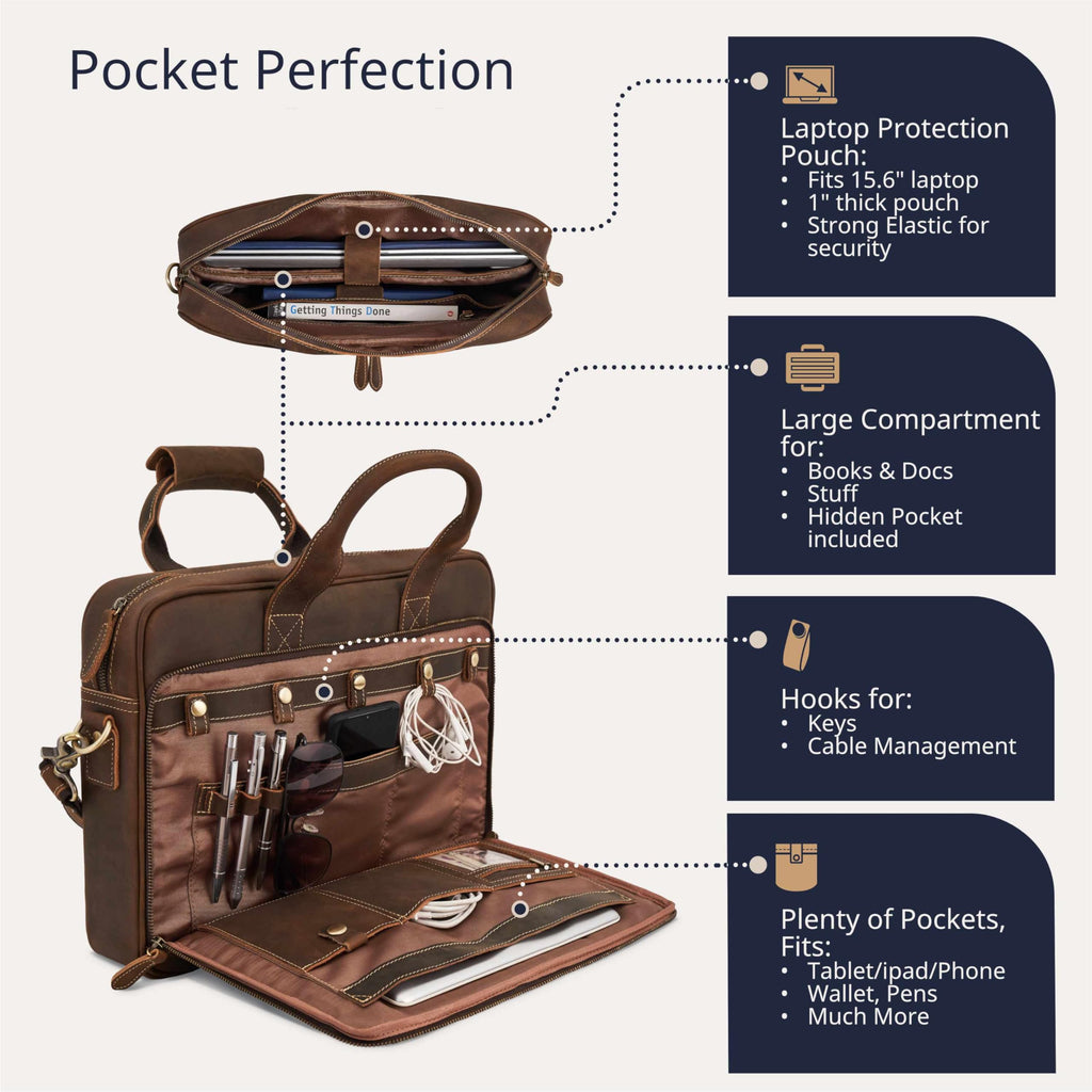 Full-Grain Leather Laptop Briefcase A89279