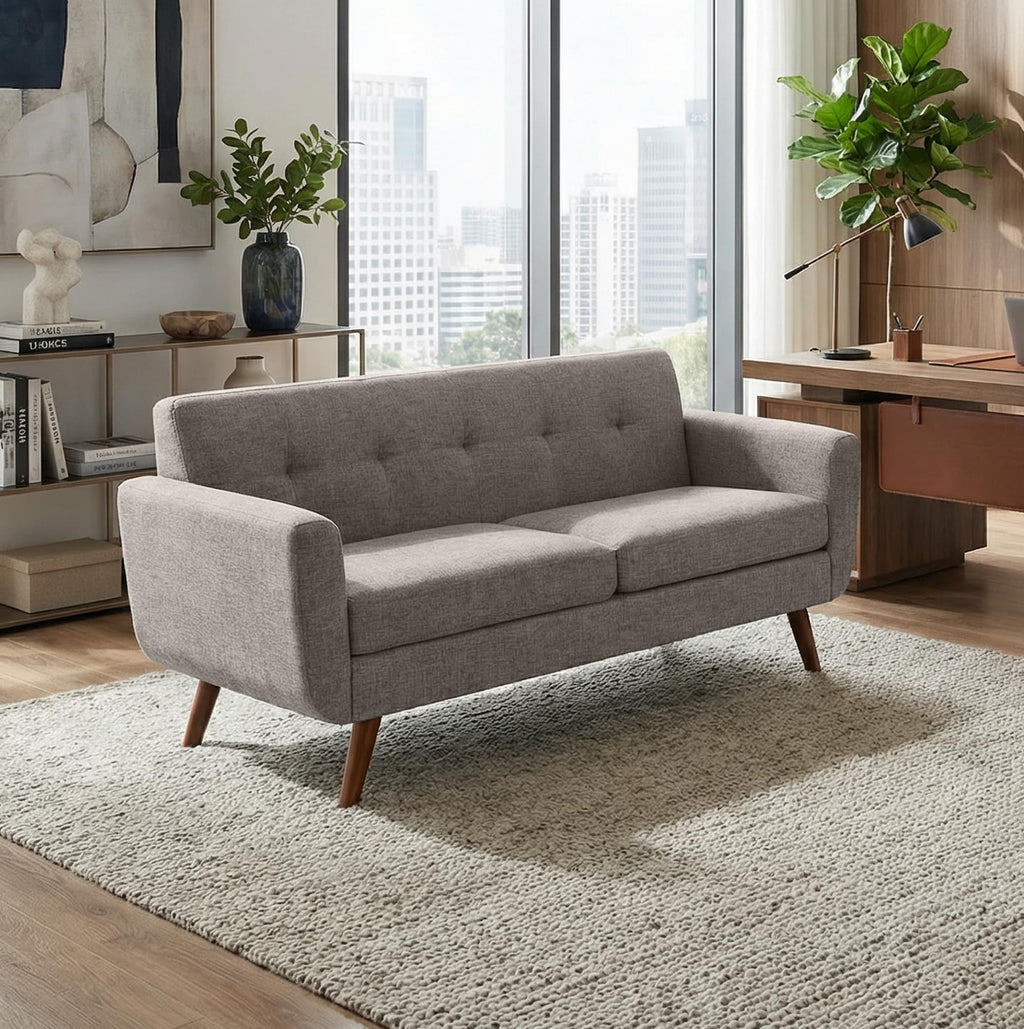 65" Grey Button Tufted Upholstered Loveseat Sofa E4553