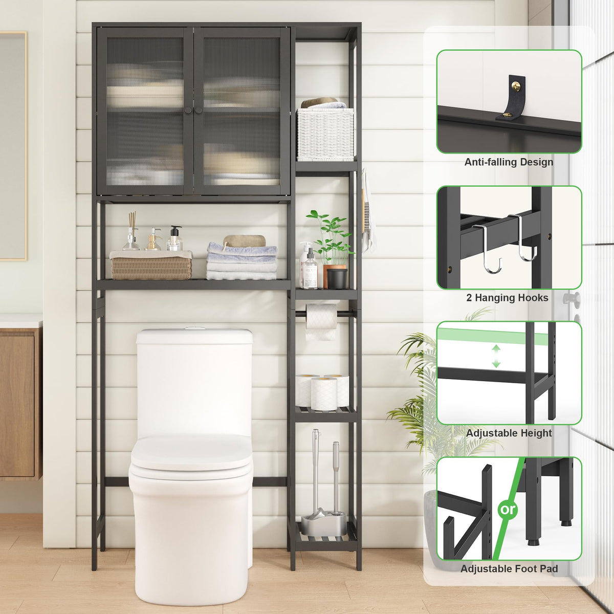 Black Over the Toilet Storage Cabinet with Adjustable Shelves K2674