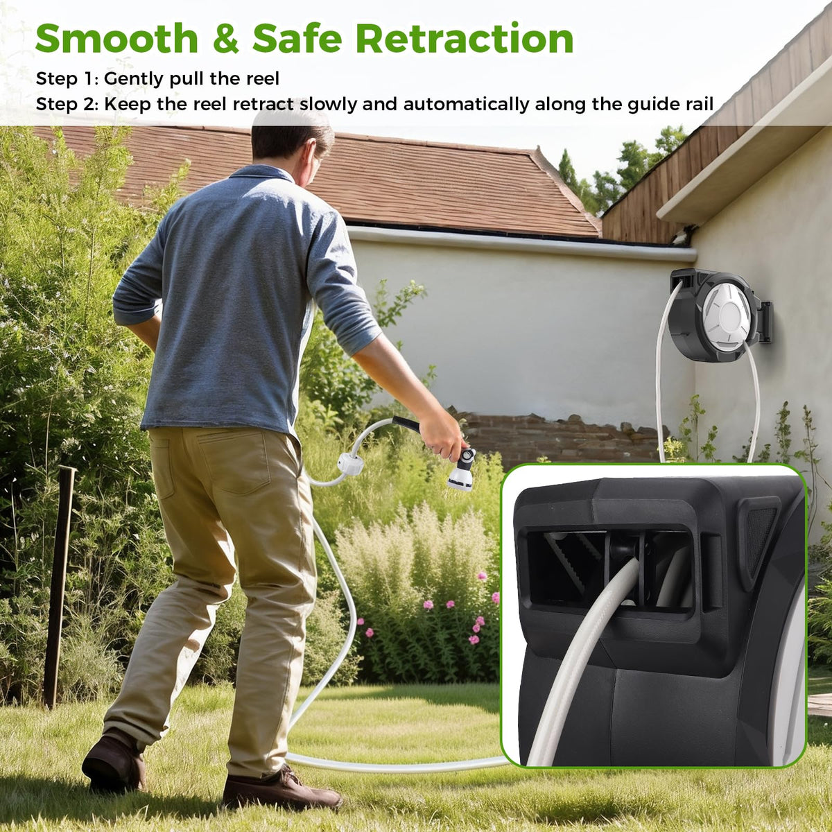 Retractable Garden Hose Reel 1/2 Inch x 100 ft Wall Mounted G5105
