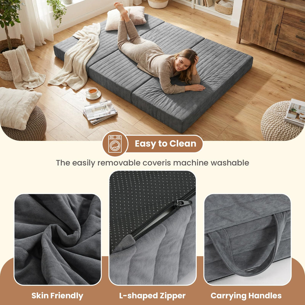 Queen Size Tri-Fold Mattress with Handles & Non-Slip Bottom S512