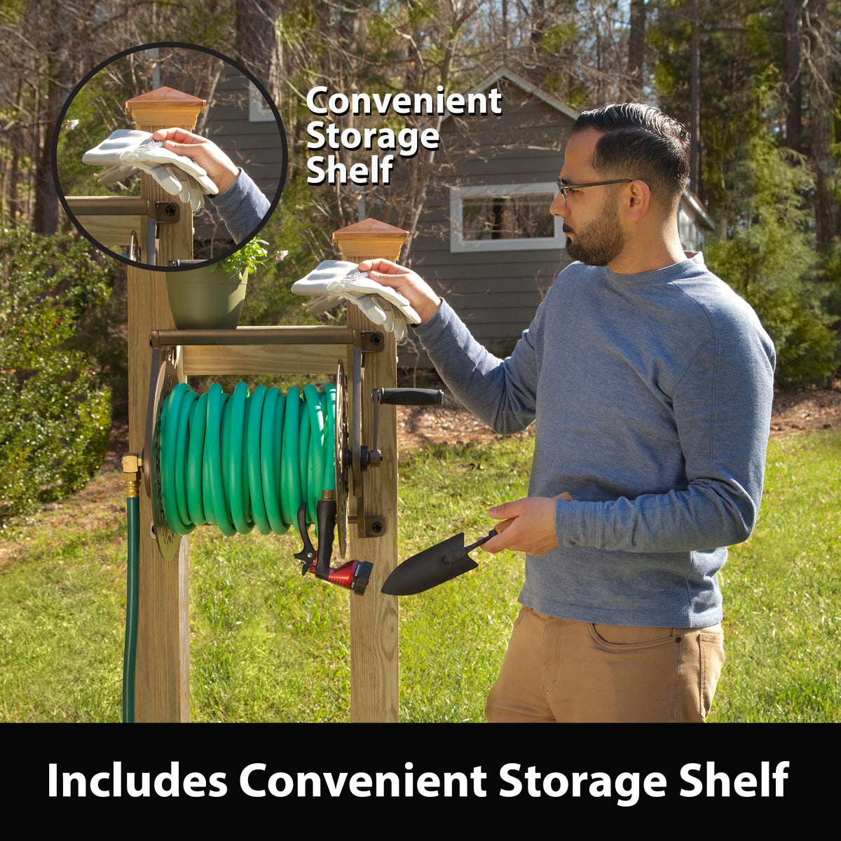 Cast Aluminum Wall Mount Hose Reel, Holds 125-Feet of 5/8-Inch Hose - Bronze B485