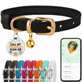 Black Gold Leather Cat Collar with Removable Bells W14098