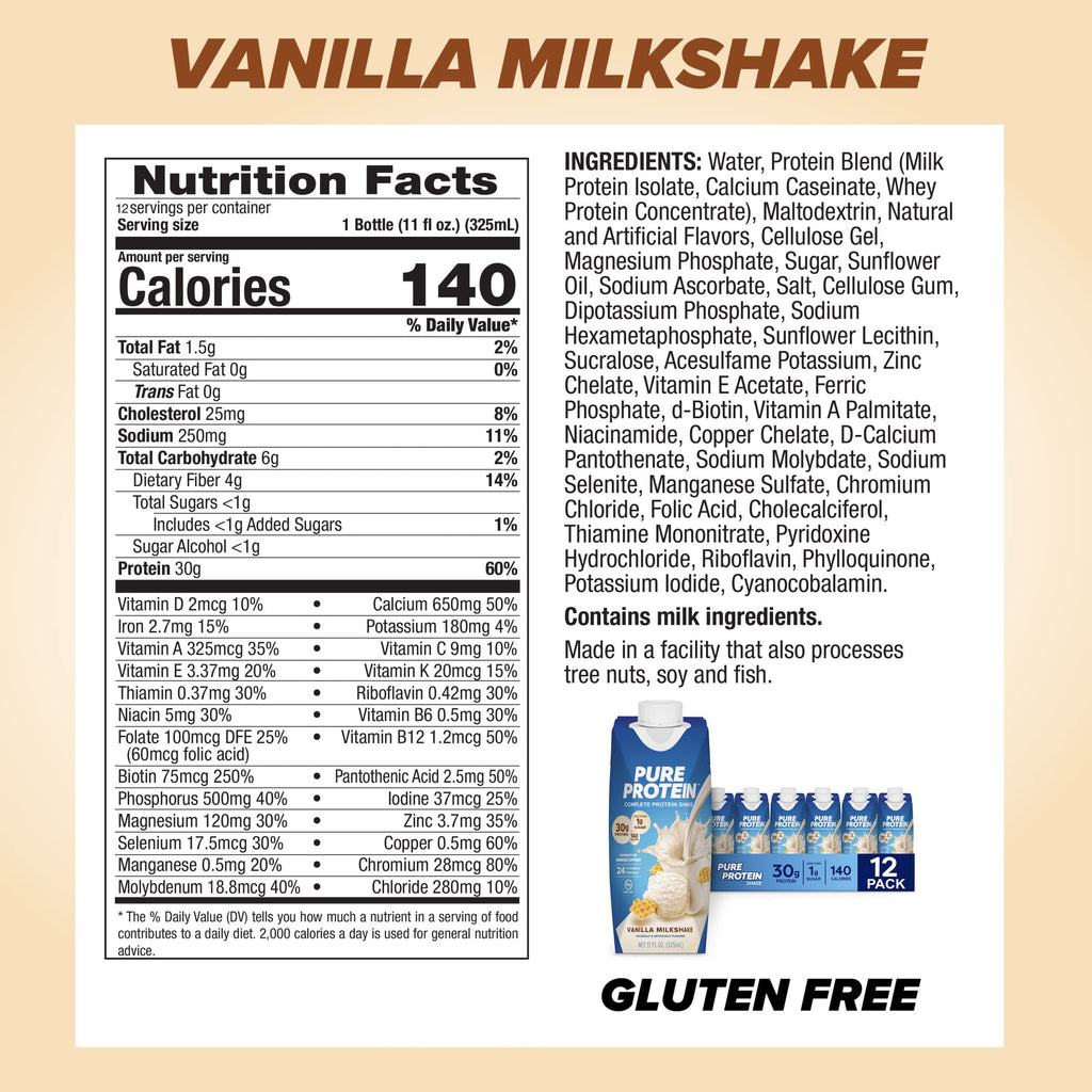 Vanilla Protein Shake, 30g Protein, Vitamins A, C, D, E, Zinc M742889