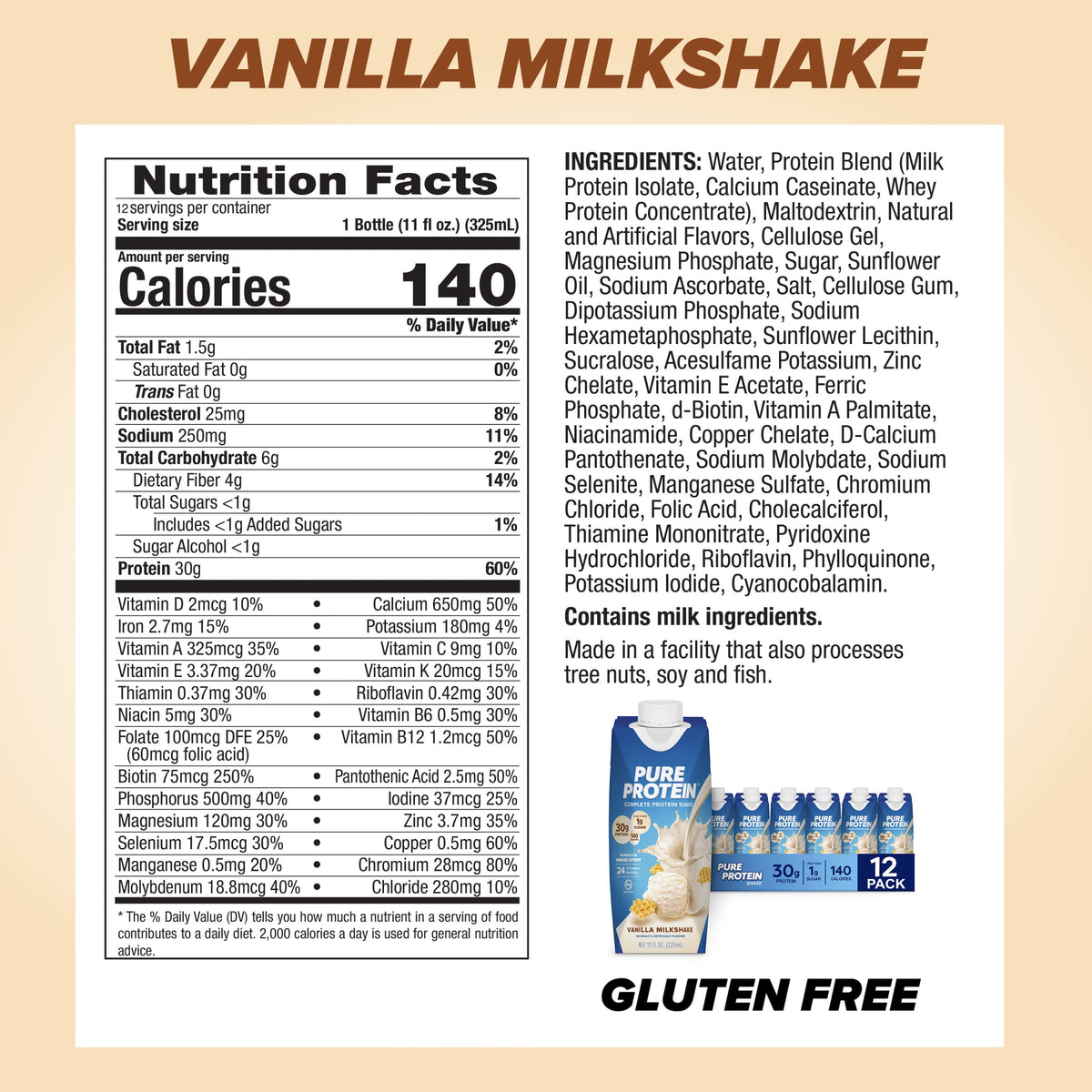 Vanilla Protein Shake, 30g Protein, Vitamins A, C, D, E, Zinc M742889