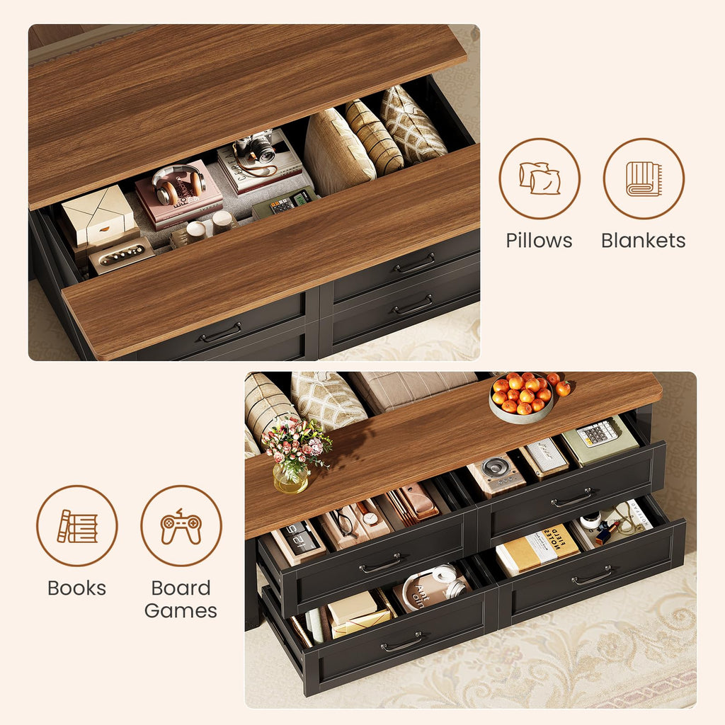 47.2" Lift Top Coffee Table with Storage, 4 Wood Drawers Y892350