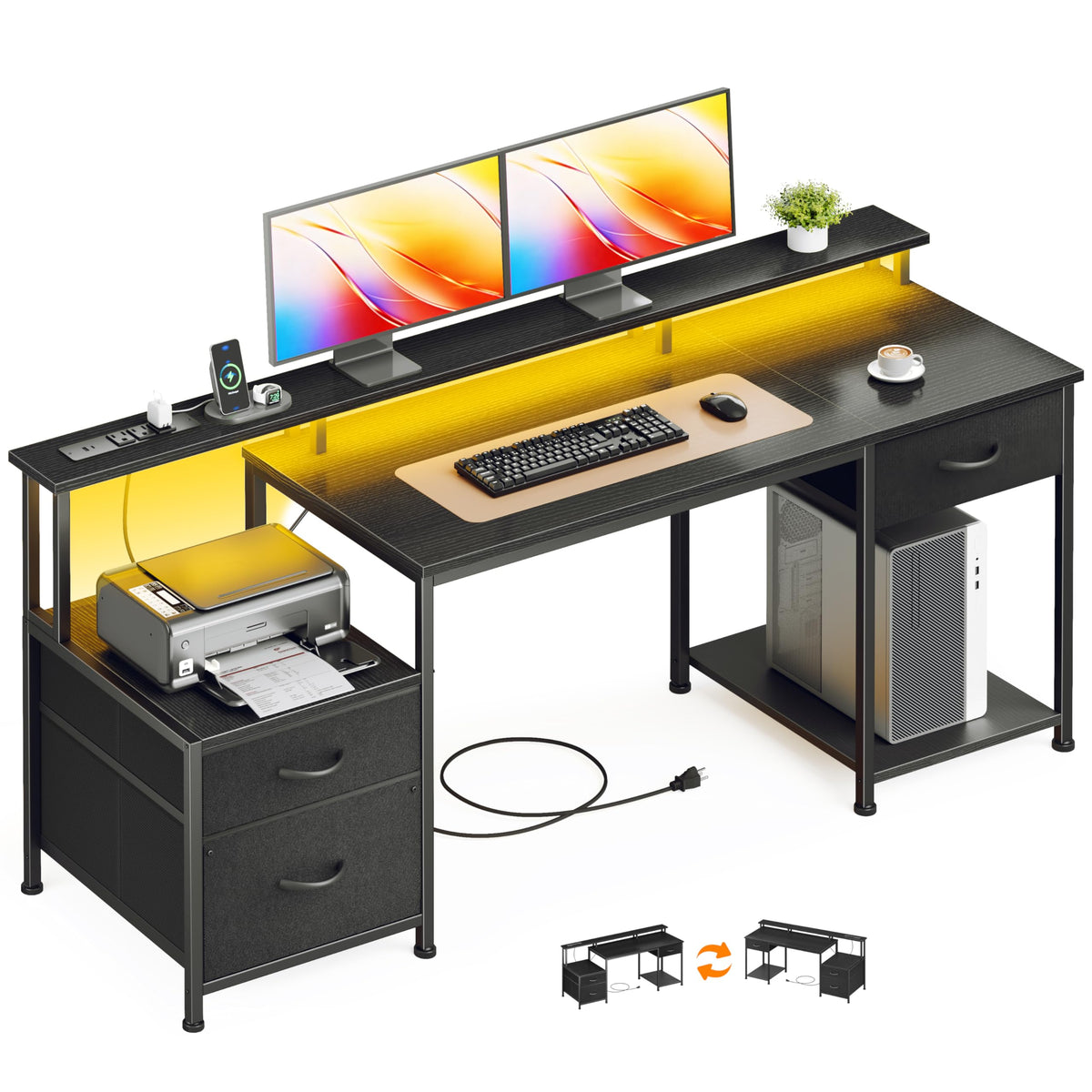 55" Computer Desk with File Drawer J2817