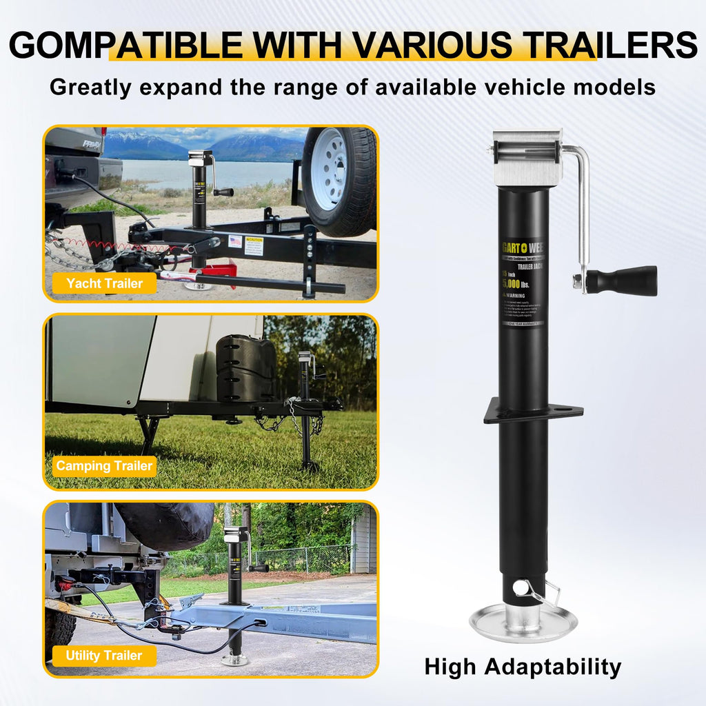 5000 lbs A-Frame Trailer Jack, 15" Vertical Travel with Adjustable Drop Leg F179