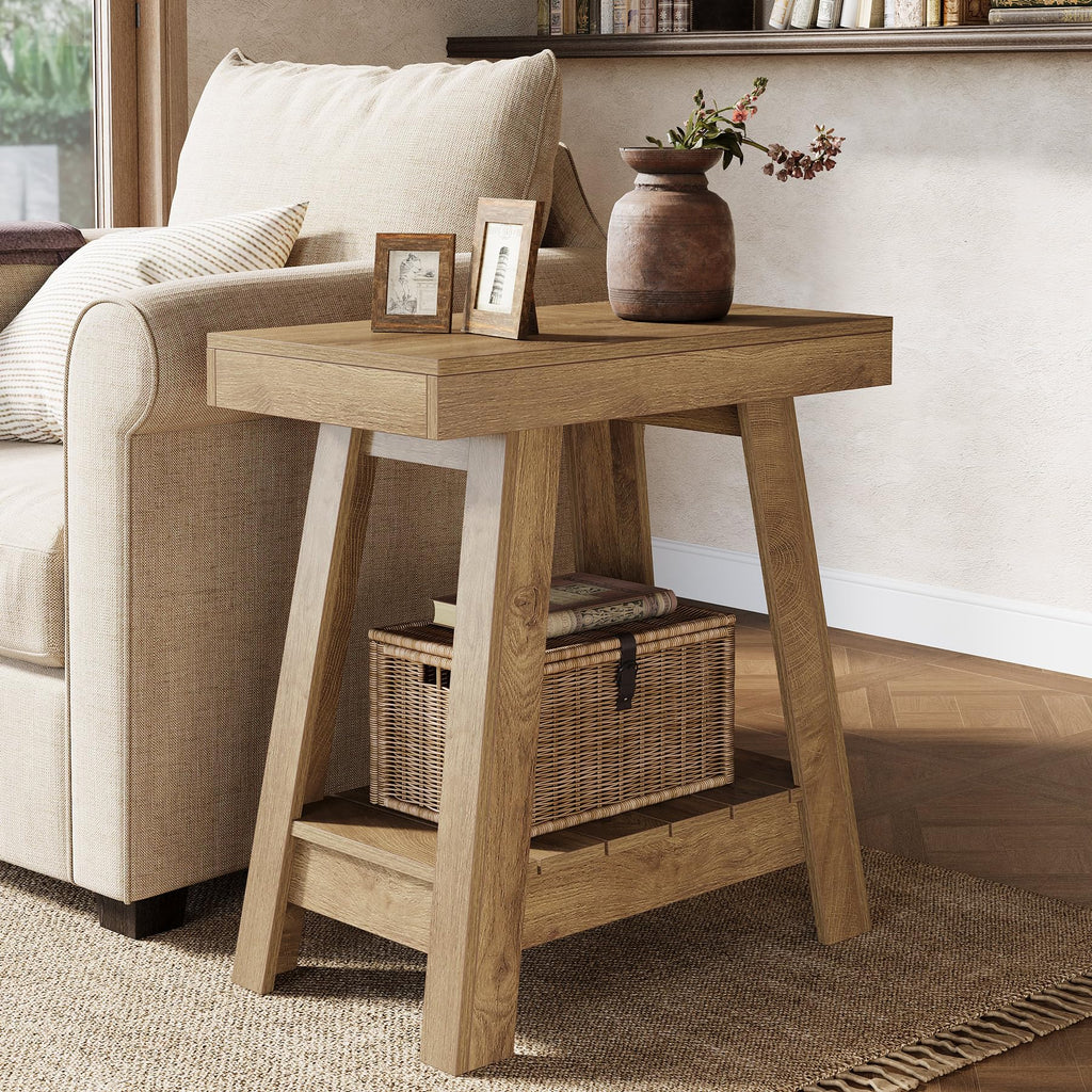 2-Tier Wooden End Table with Storage Y87491