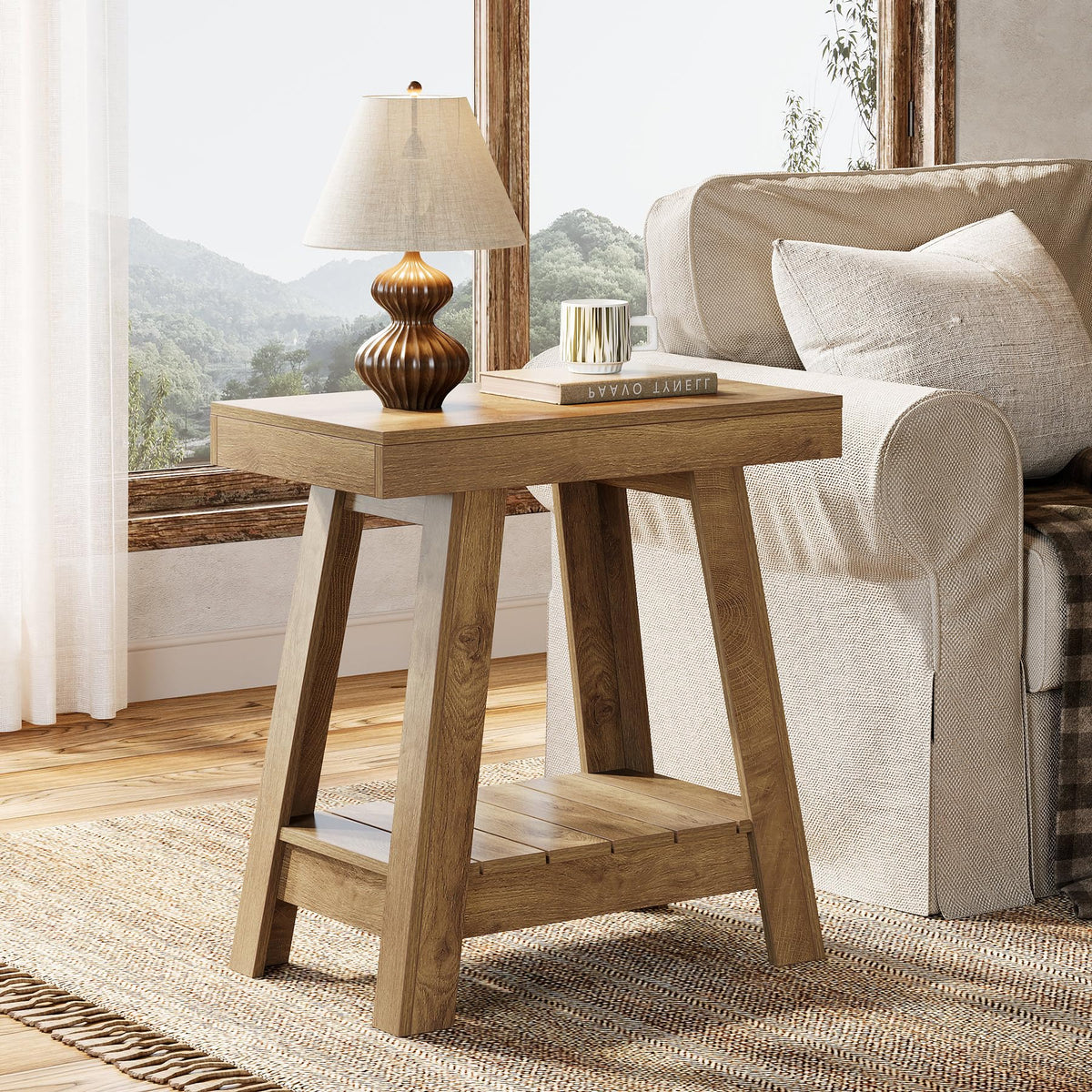 2-Tier Wooden End Table with Storage Y87491