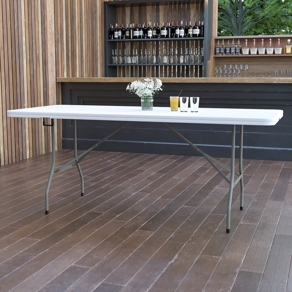 6-Foot Bi-Fold Granite White Plastic Folding Table U797651