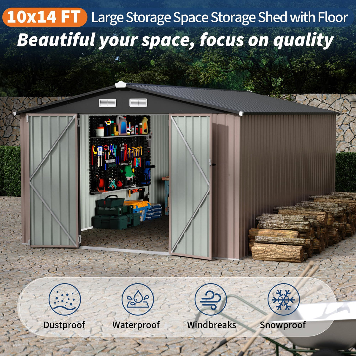 10X14 Ft Galvanized Steel Metal Storage Shed D211897