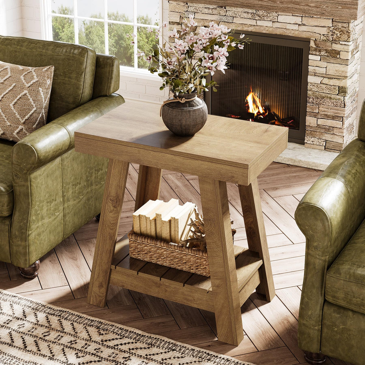 2-Tier Wooden End Table with Storage Y87491