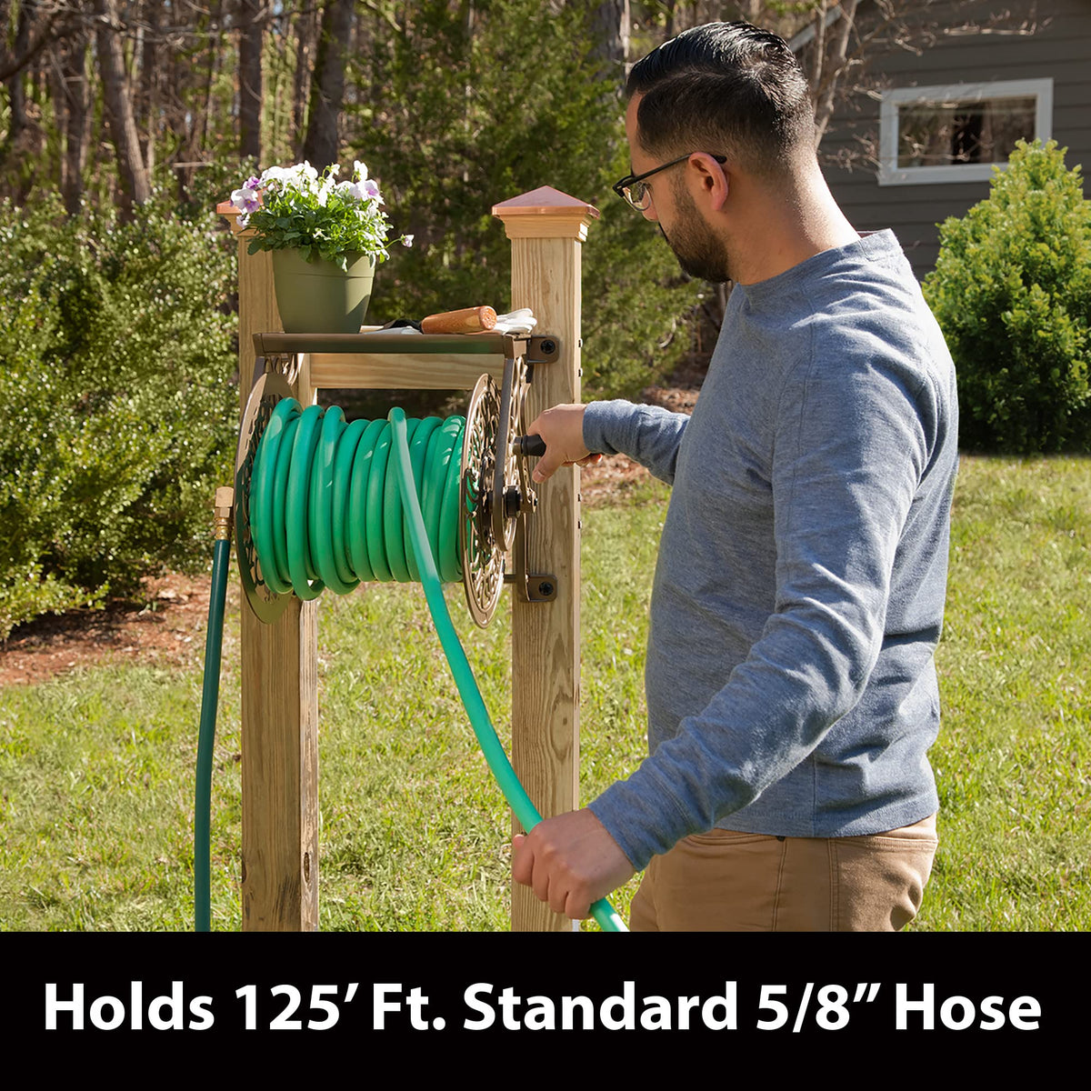 Cast Aluminum Wall Mount Hose Reel, Holds 125-Feet of 5/8-Inch Hose - Bronze B485