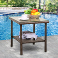 Outdoor PE Wicker Side Table with Glass Top O71476
