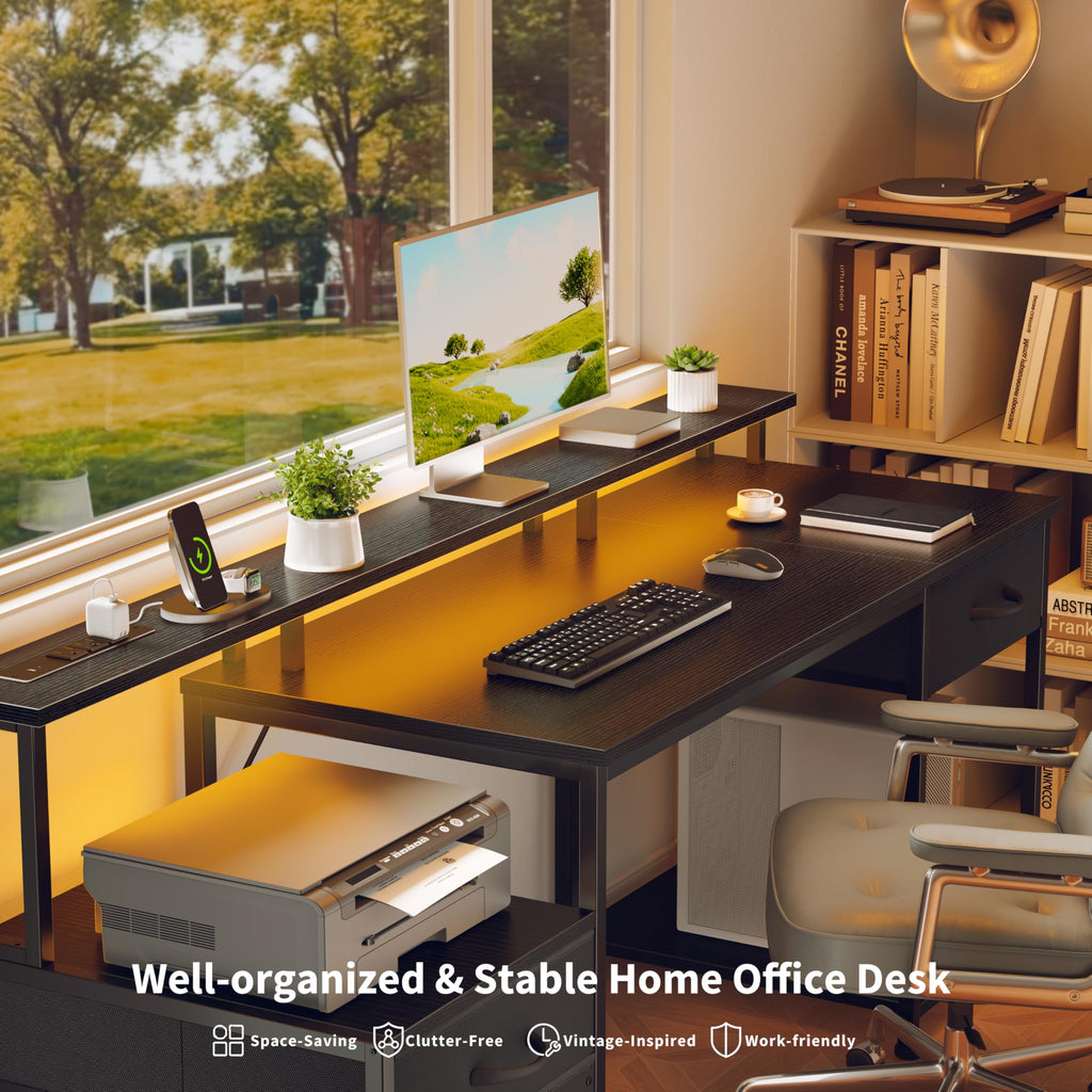 55" Computer Desk with File Drawer J2817