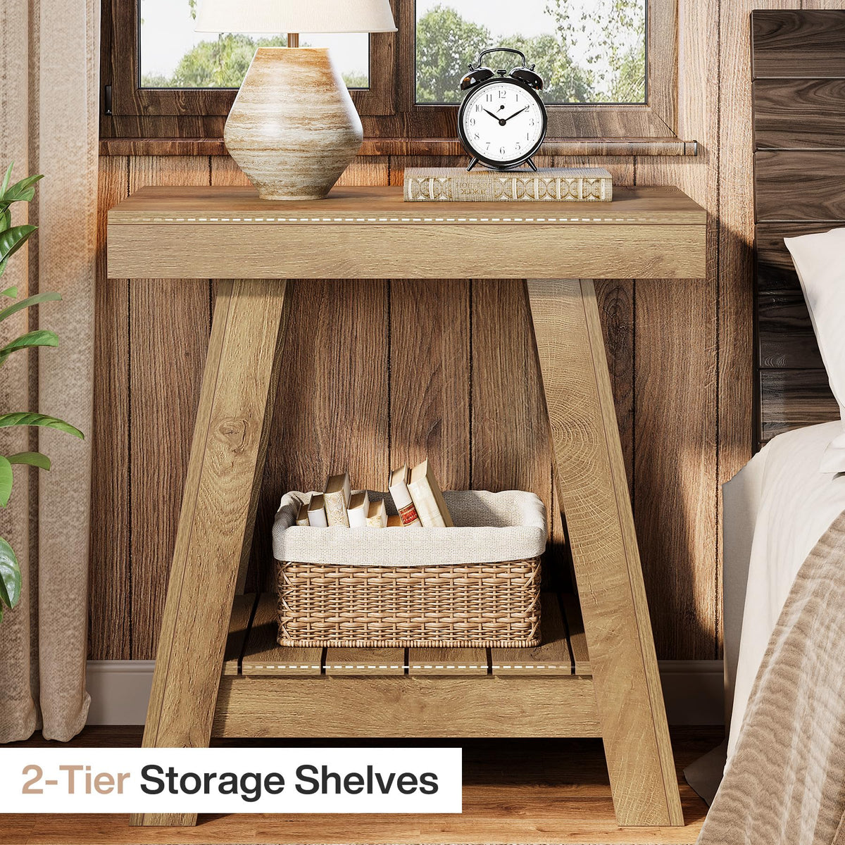 2-Tier Wooden End Table with Storage Y87491