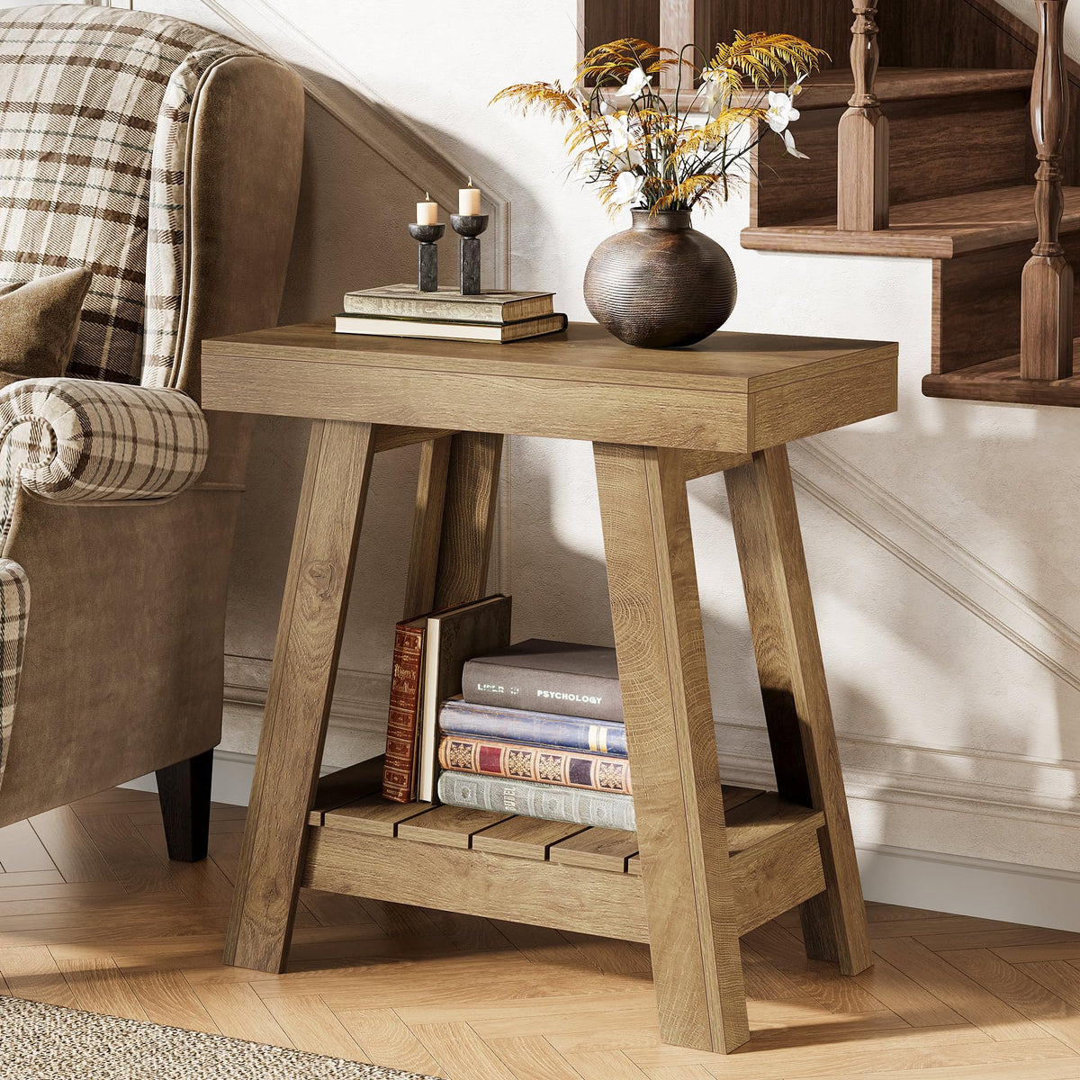 2-Tier Wooden End Table with Storage Y87491