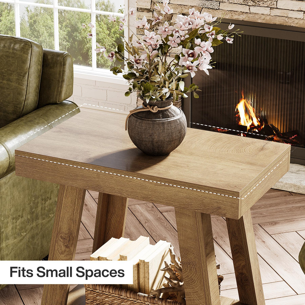 2-Tier Wooden End Table with Storage Y87491