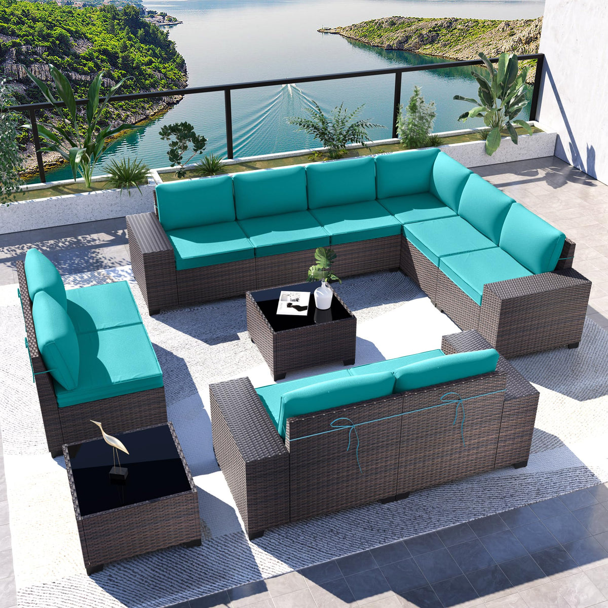 12PCS PE Wicker Rattan Sectional Sofa H55493